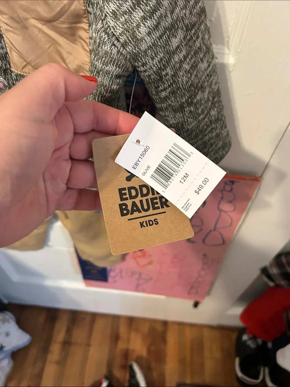 Eddie Bauer Gray Knit Sherpa-Lined Jacket with Tan Pocket